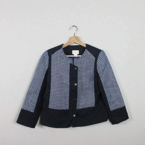 Club Monaco Tweed Blazer Jacket Women 6 Navy Old Money Office Siren Career 530 - Picture 1 of 9